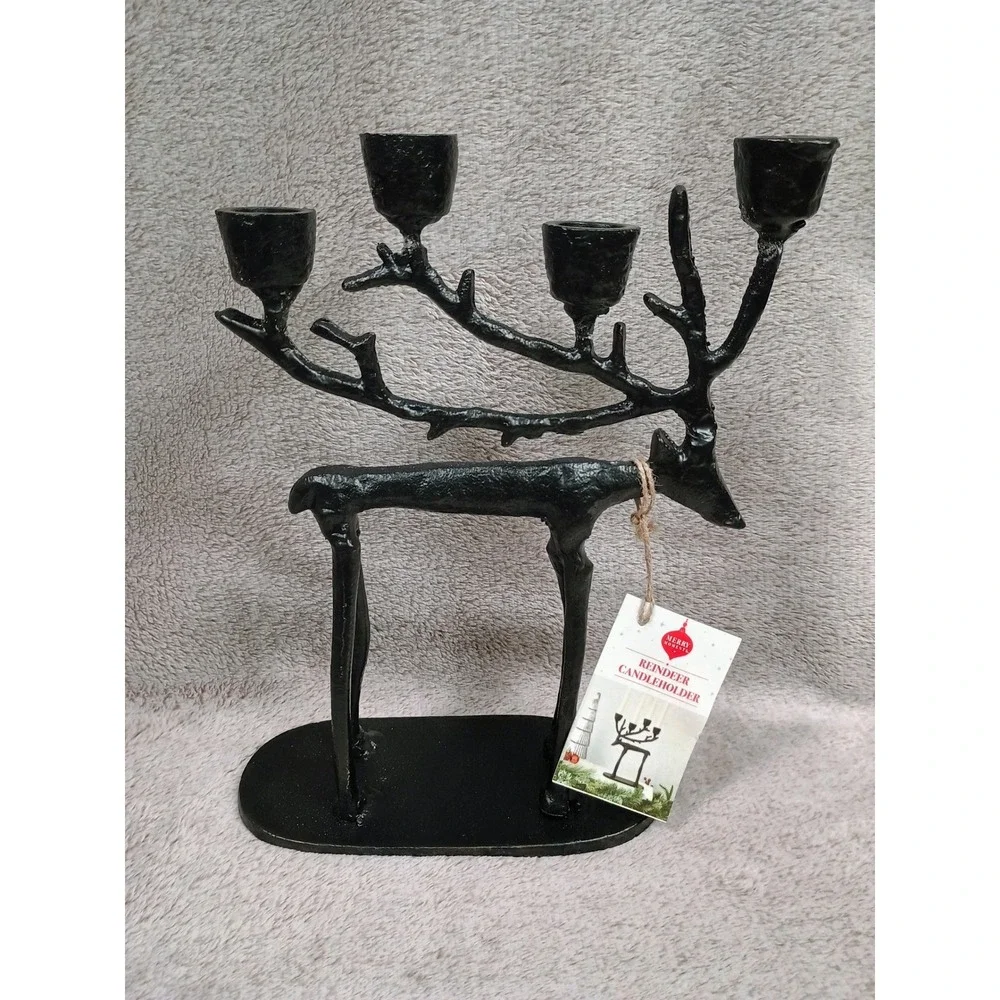 ALDI Merry Moments Black Metal Reindeer‎ Taper Candleholder Holiday Decor 715517